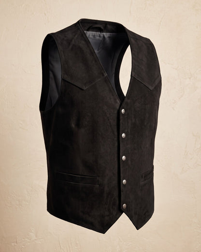 Men's Brushed Suede Western Vest - detail view | Hensley London