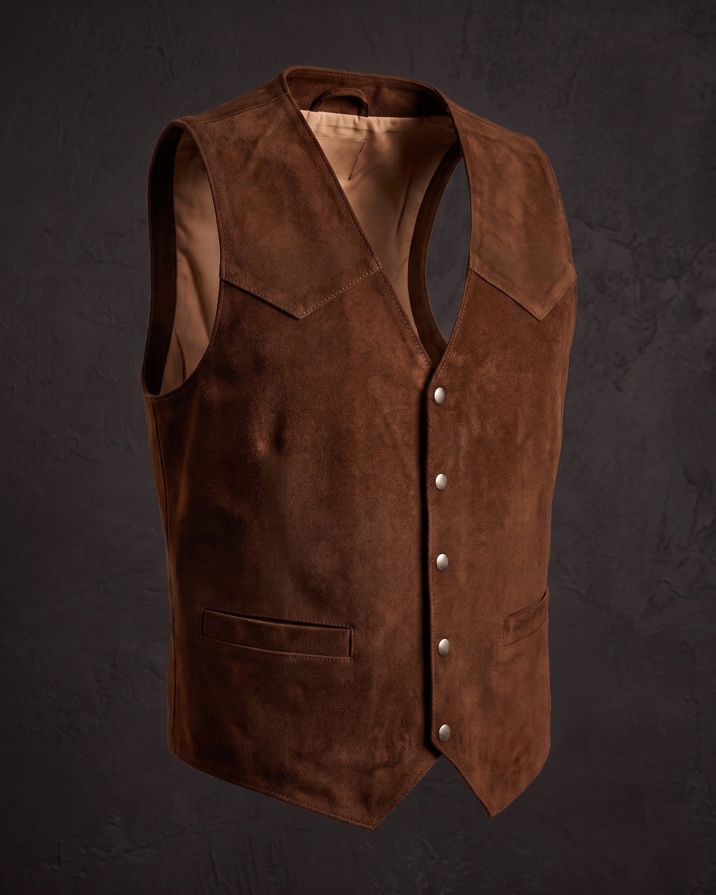 Men's Brushed Suede Western Vest - detail view | Hensley London