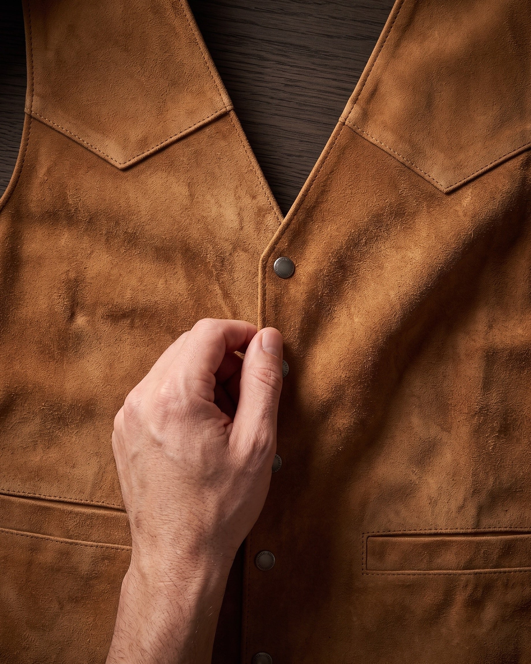 Men's Brushed Suede Western Vest - detail view | Hensley London
