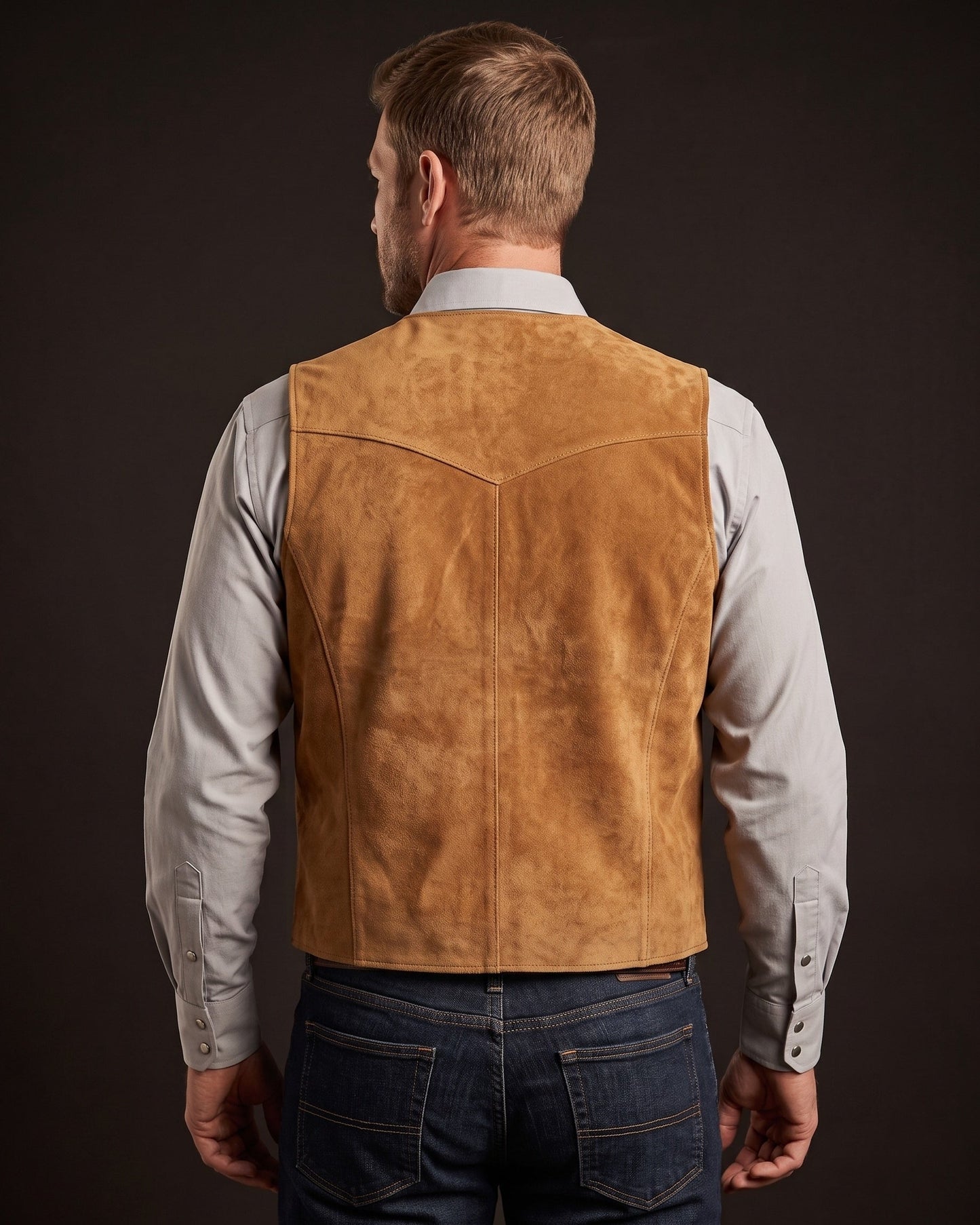 Men's Brushed Suede Western Vest - detail view | Hensley London