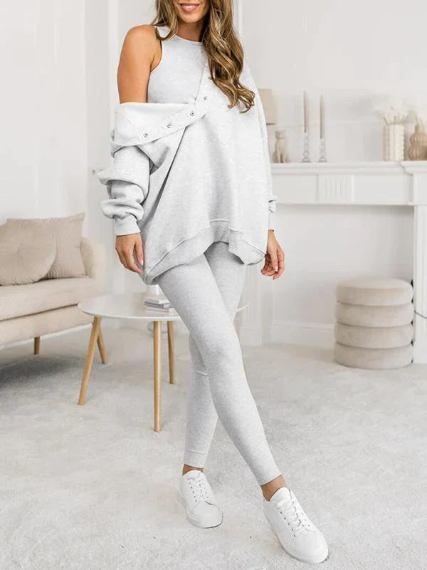 Women's Hooded Sweatshirt Suit Gray Cotton - 11
