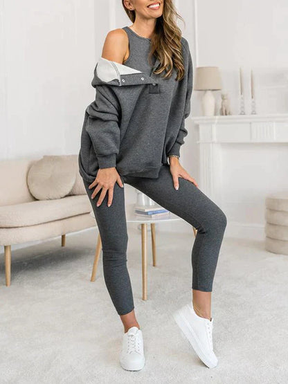 Women's Hooded Sweatshirt Suit Gray Cotton - 12