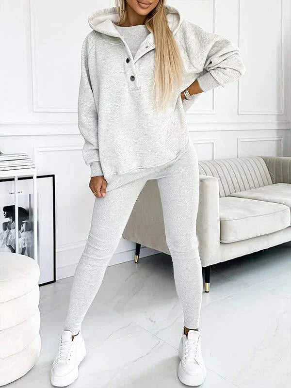 Women's Hooded Sweatshirt Suit Gray Cotton - 7