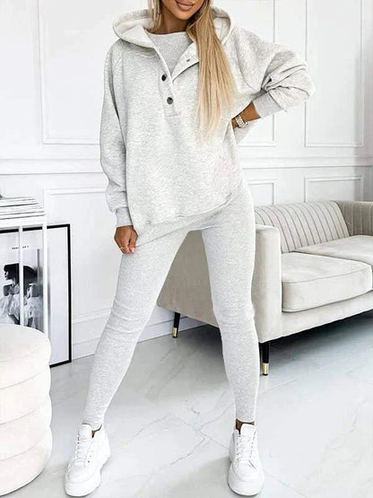 Women's Hooded Sweatshirt Suit Gray Cotton - 7