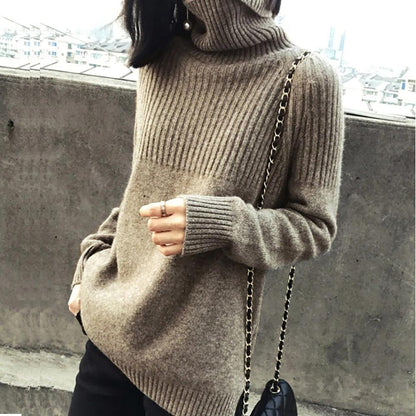 Fine-Knit Striped Turtleneck Sweater 1