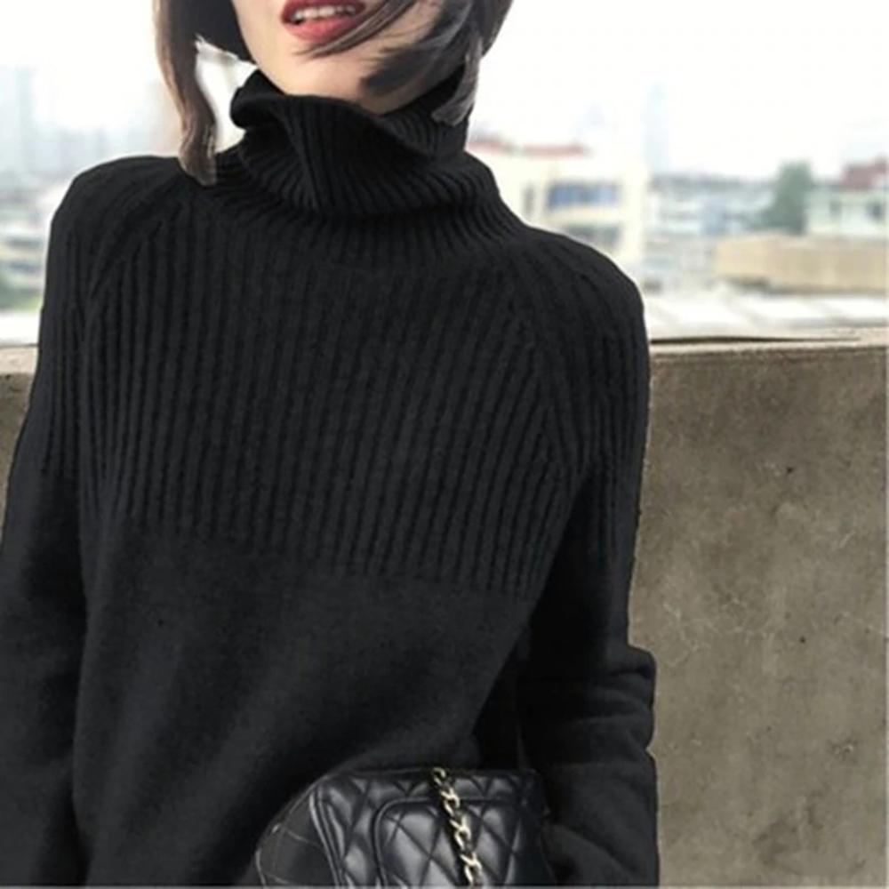 Fine-Knit Striped Turtleneck Sweater 2