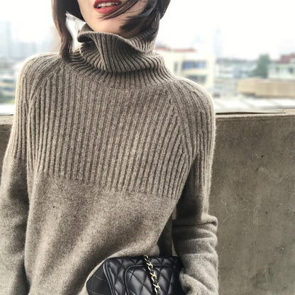 Fine-Knit Striped Turtleneck Sweater 5