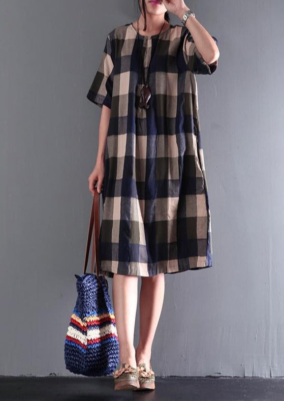 Breezy Summer Dress | Loose Linen, Plaid Design