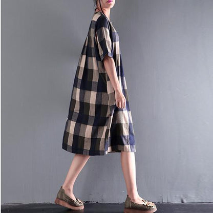 Breezy Summer Dress | Loose Linen, Plaid Design - Image 2