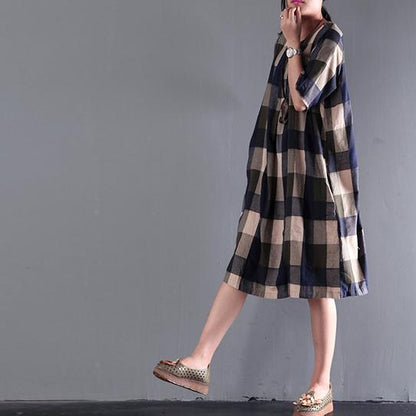 Breezy Summer Dress | Loose Linen, Plaid Design - Image 3