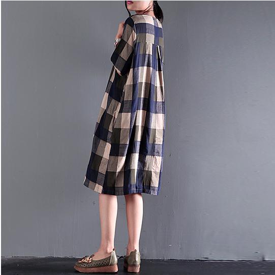 Breezy Summer Dress | Loose Linen, Plaid Design - Image 4