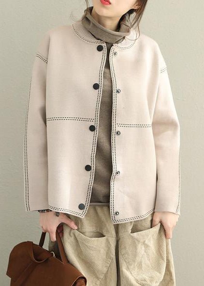 Women's Sweater Coat Beige Cotton Casual Loose Fit - 1