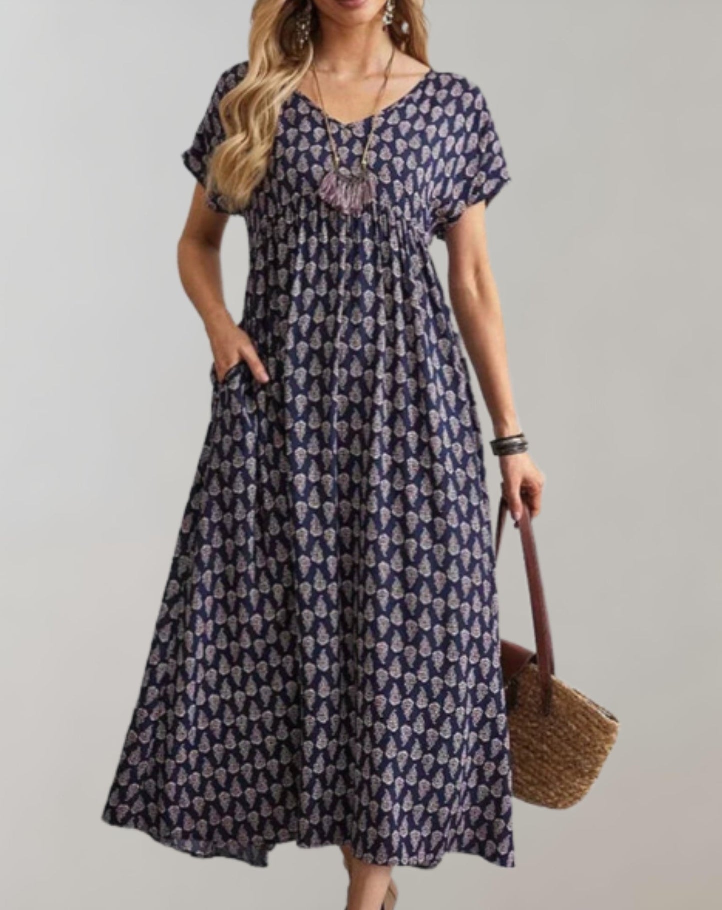 Women's Maxi Dress Blue Polyester Blend-6