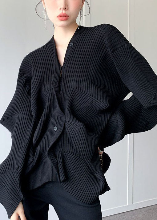 Women's Sweater Coat Black Fitted Knit - 1