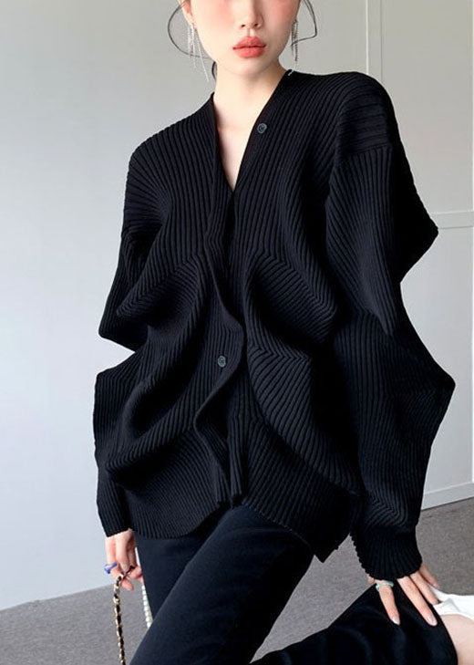 Women's Sweater Coat Black Fitted Knit - 2