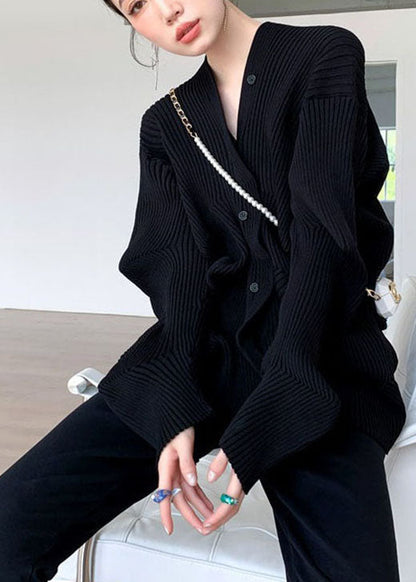 Women's Sweater Coat Black Fitted Knit - 3