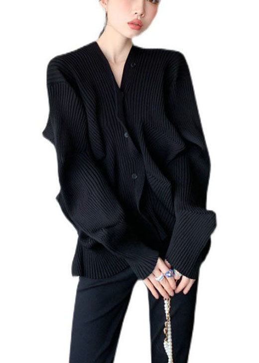 Women's Sweater Coat Black Fitted Knit - 5