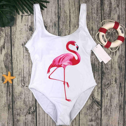 Fiona Women's One Piece Swimsuit | Deep Back Design, Padded Chest, Flamingo Print