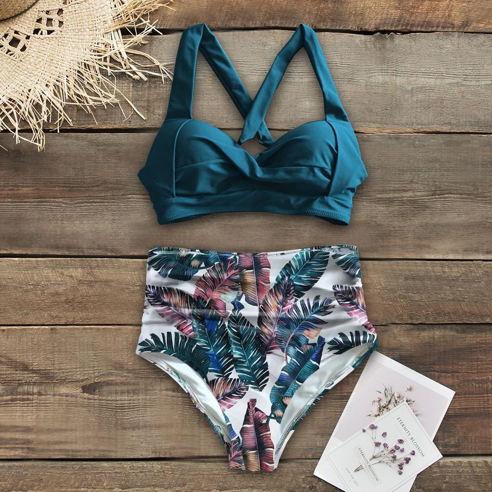 Fiona Women's High Waist Bikini Swimsuit | Tropical Print, Comfortable Fit - Image 2