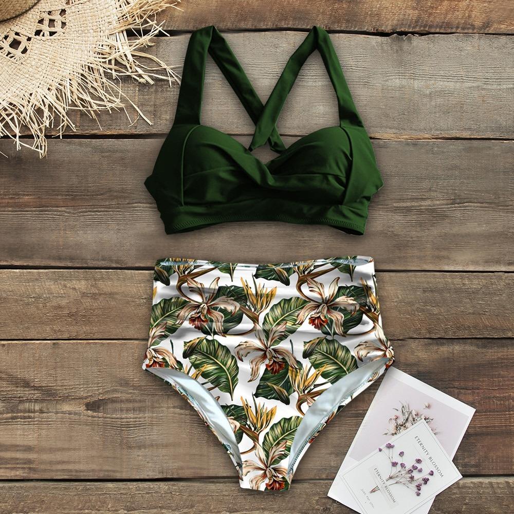 Fiona Women's High Waist Bikini Swimsuit | Tropical Print, Comfortable Fit - Image 12