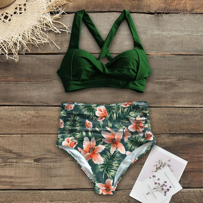 Fiona Women's High Waist Bikini Swimsuit | Tropical Print, Comfortable Fit - Image 16
