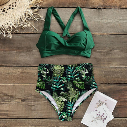 Fiona Women's High Waist Bikini Swimsuit | Tropical Print, Comfortable Fit - Image 19