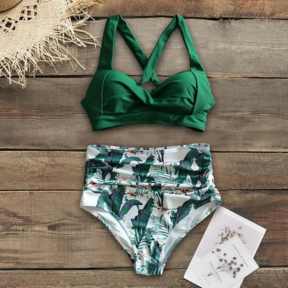 Fiona Women's High Waist Bikini Swimsuit | Tropical Print, Comfortable Fit - Image 9