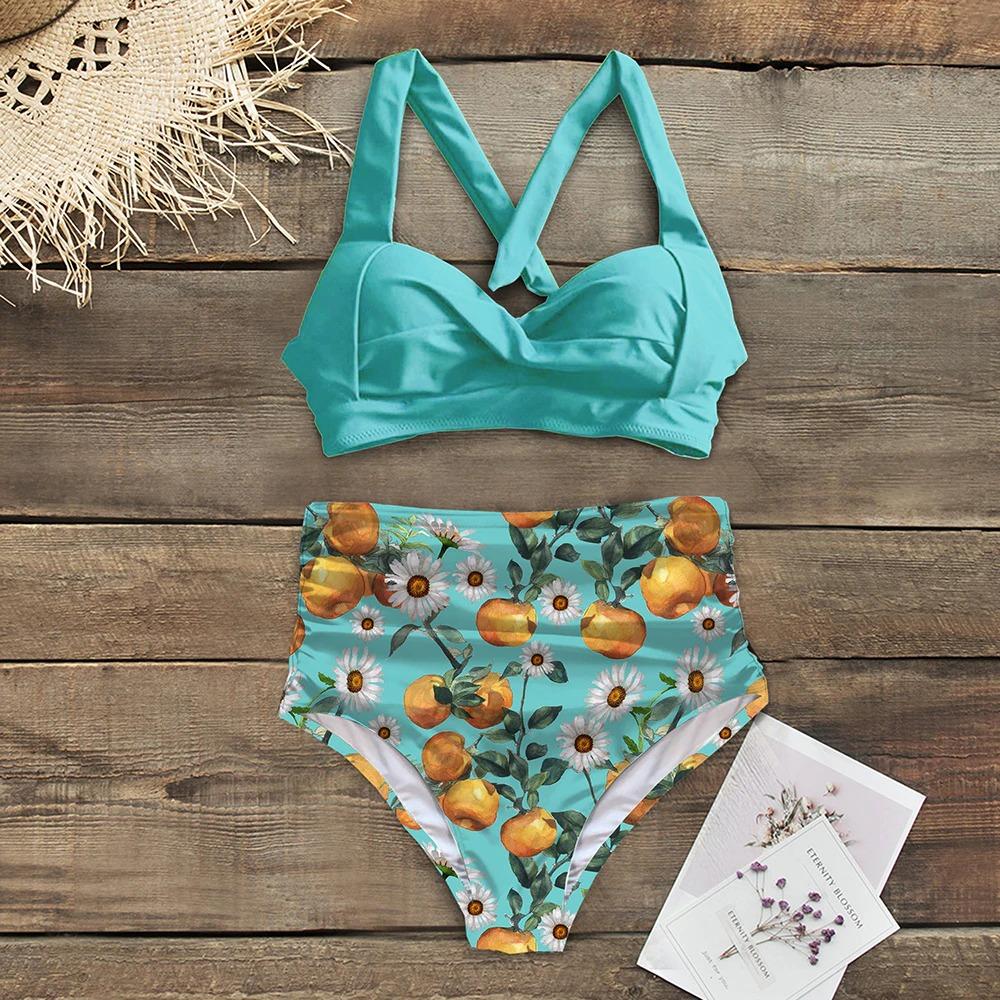 Fiona Women's High Waist Bikini Swimsuit | Tropical Print, Comfortable Fit - Image 10