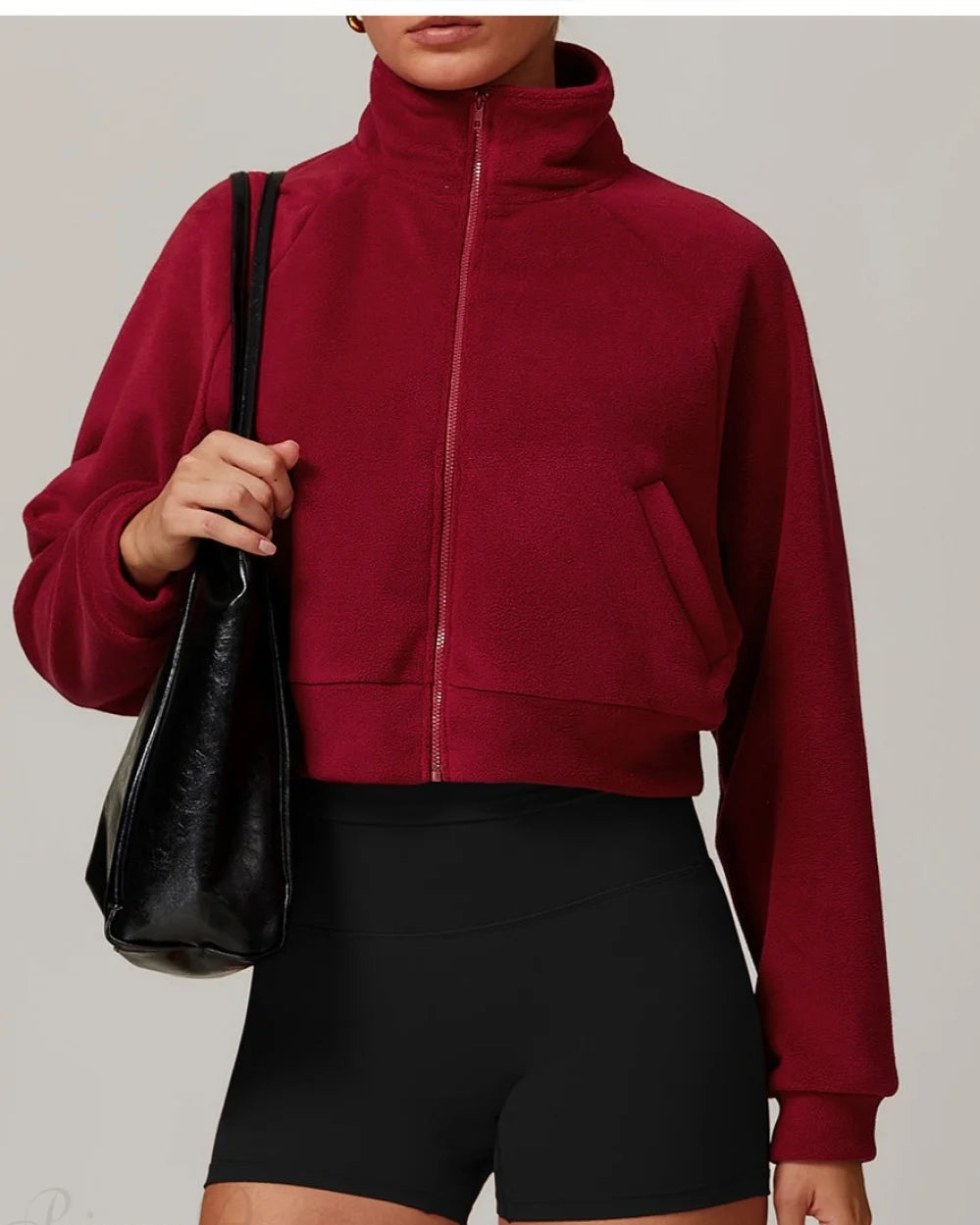 Fleece Athletic Women's Yoga Jacket | Stand Collar, Long Sleeve 1