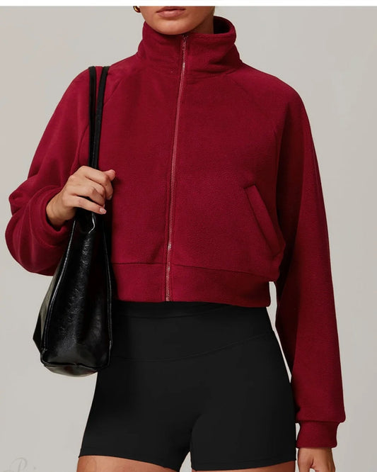 Fleece Athletic Women's Yoga Jacket | Stand Collar, Long Sleeve 1