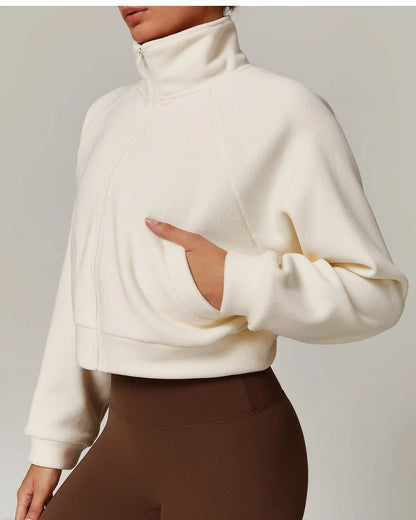 Fleece Athletic Women's Yoga Jacket | Stand Collar, Long Sleeve 3