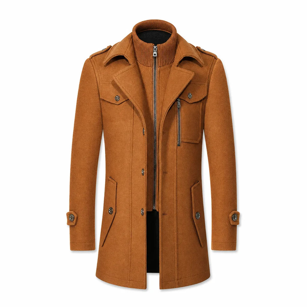 Men's Double-Collar Tailored Overcoat – front view | Hensley London