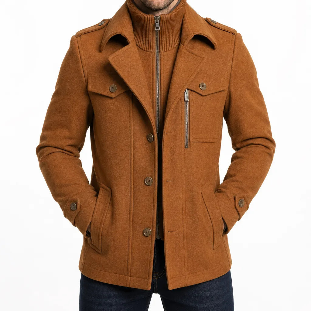 Men's Double-Collar Tailored Overcoat – product view | Hensley London