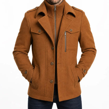 Men's Double-Collar Tailored Overcoat – product view | Hensley London