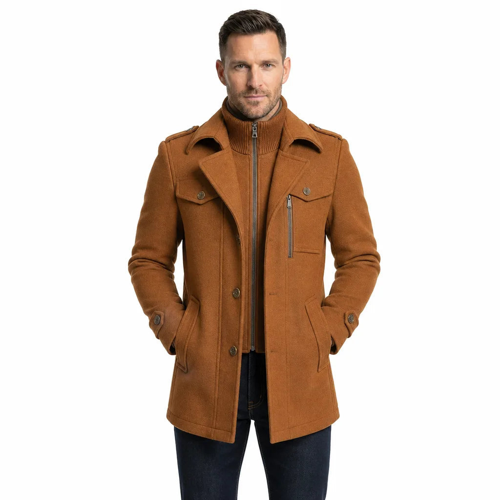 Men's Double-Collar Tailored Overcoat – product view | Hensley London