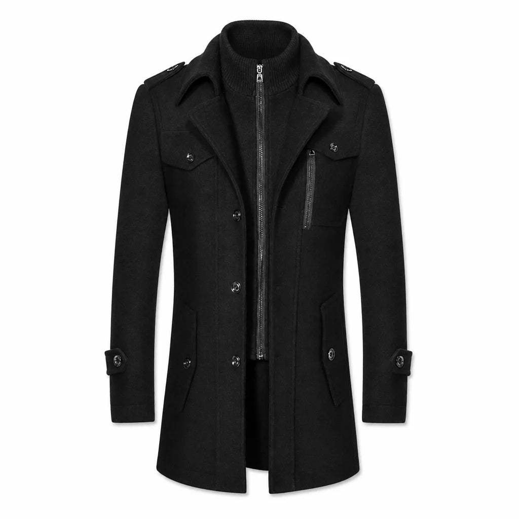 Men's Double-Collar Tailored Overcoat – back view | Hensley London
