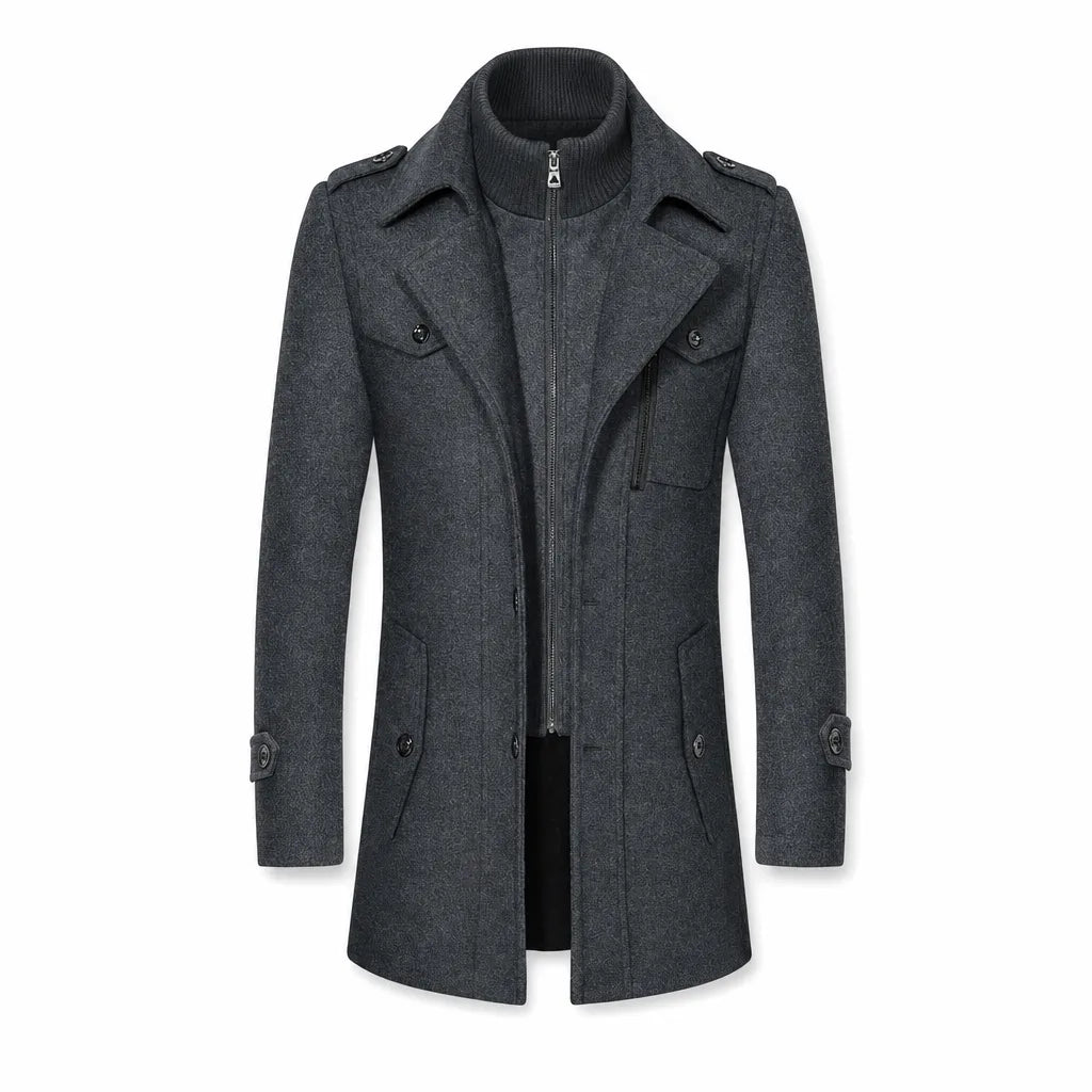 Men's Double-Collar Tailored Overcoat – detail view | Hensley London