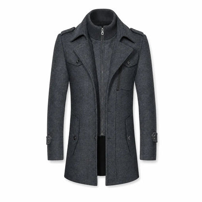 Men's Double-Collar Tailored Overcoat – detail view | Hensley London