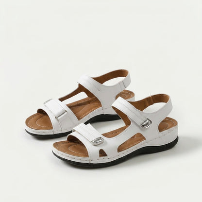 Women's Adjustable Strap Comfort Sandals in White – front view | Hensley London