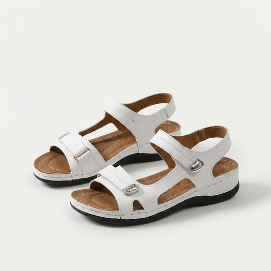 Women's Adjustable Strap Comfort Sandals in White – front view | Hensley London