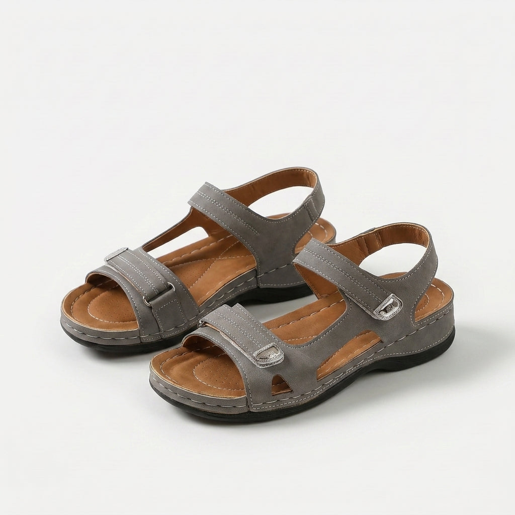 Women's Adjustable Strap Comfort Sandals in Black – angled view | Hensley London