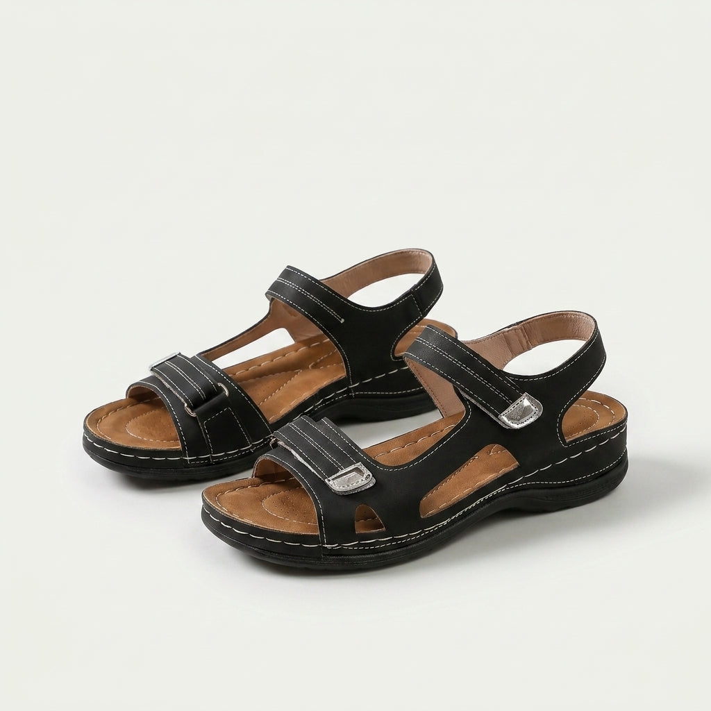 Women's Adjustable Strap Comfort Sandals in White – detail view | Hensley London