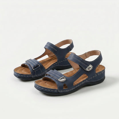Women's Adjustable Strap Comfort Sandals in Navy Blue – pair view | Hensley London