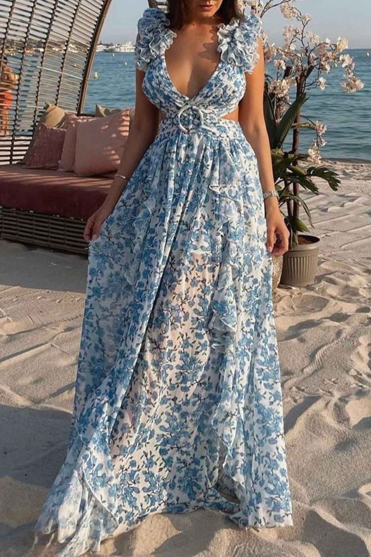 Variant image for Women's Maxi Dress Pink Size M Rayon Blend Floral Ruffle-8