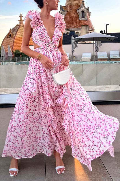 Variant image for Women's Maxi Dress Pink Size M Rayon Blend Floral Ruffle-3