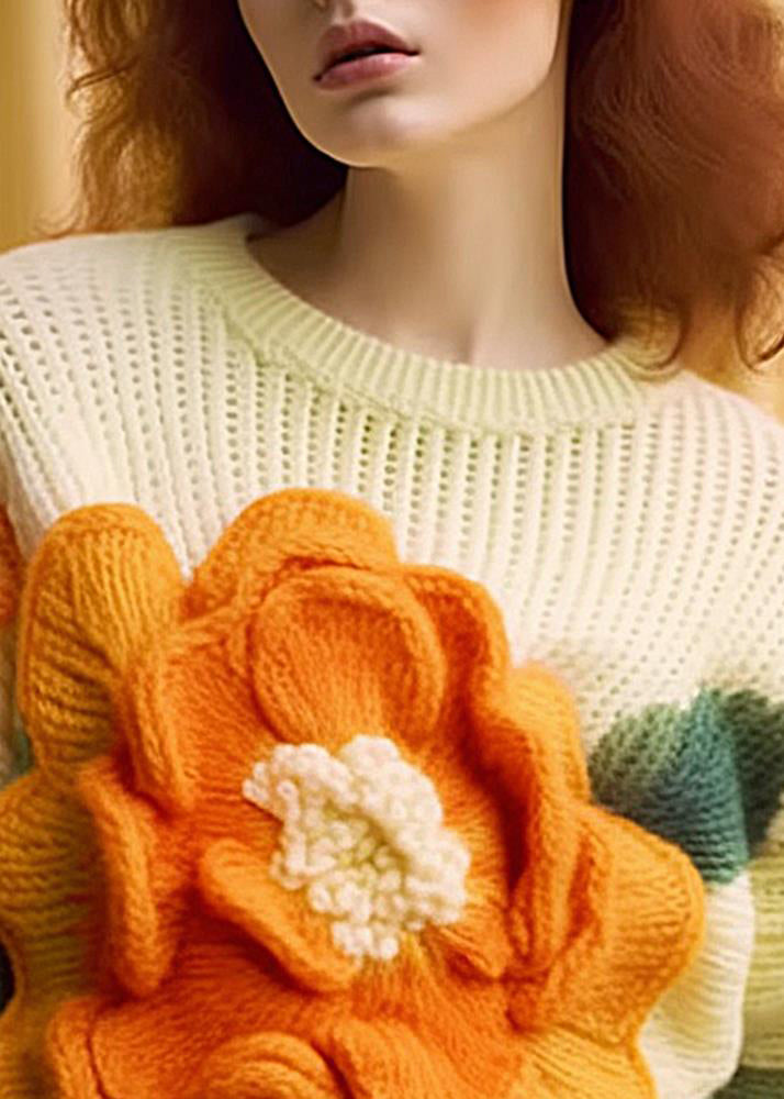 Women's Knit Top Apricot Long Sleeve Cotton - 2