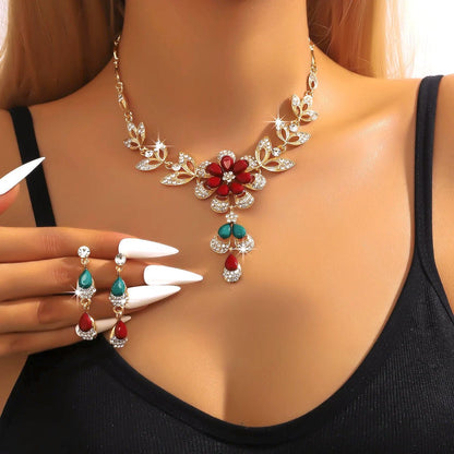 Floral Black and Gold Diamond Necklace and Earring Set – Elegant Jewelry Collection 12