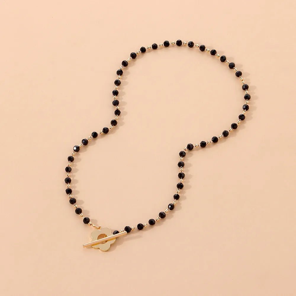 Floral Choker Necklace for Women – Stainless Steel and Zinc Alloy Design with Flower Clasp, 36cm Elegant Collar Style 8