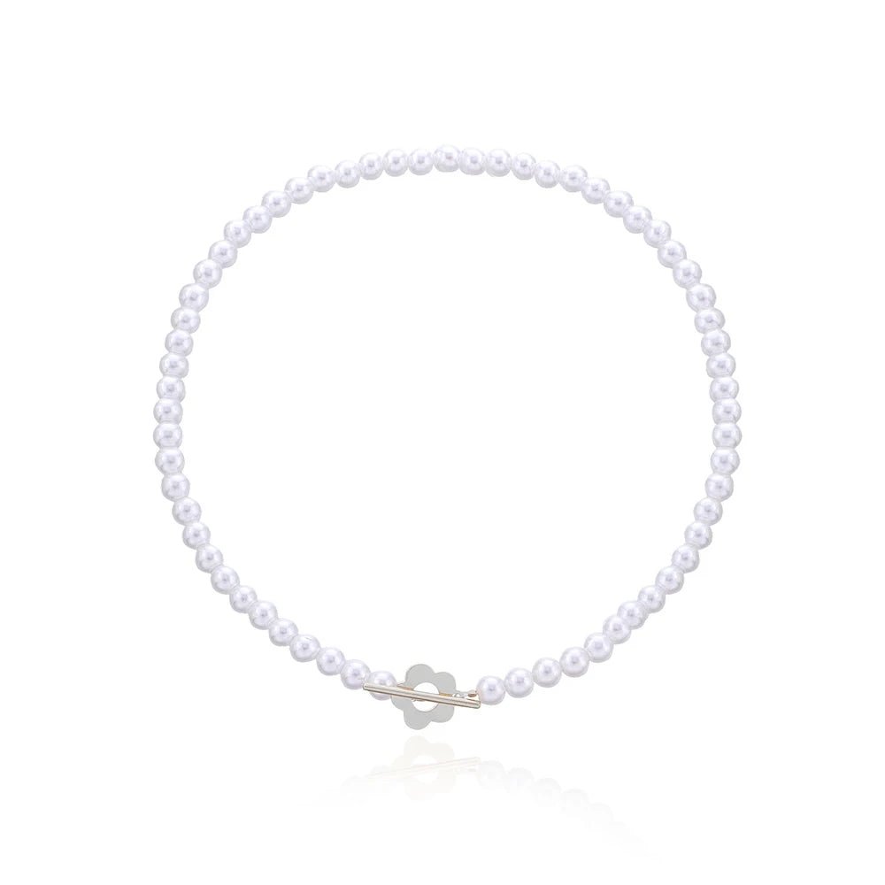 Floral Choker Necklace for Women – Stainless Steel and Zinc Alloy Design with Flower Clasp, 36cm Elegant Collar Style 9