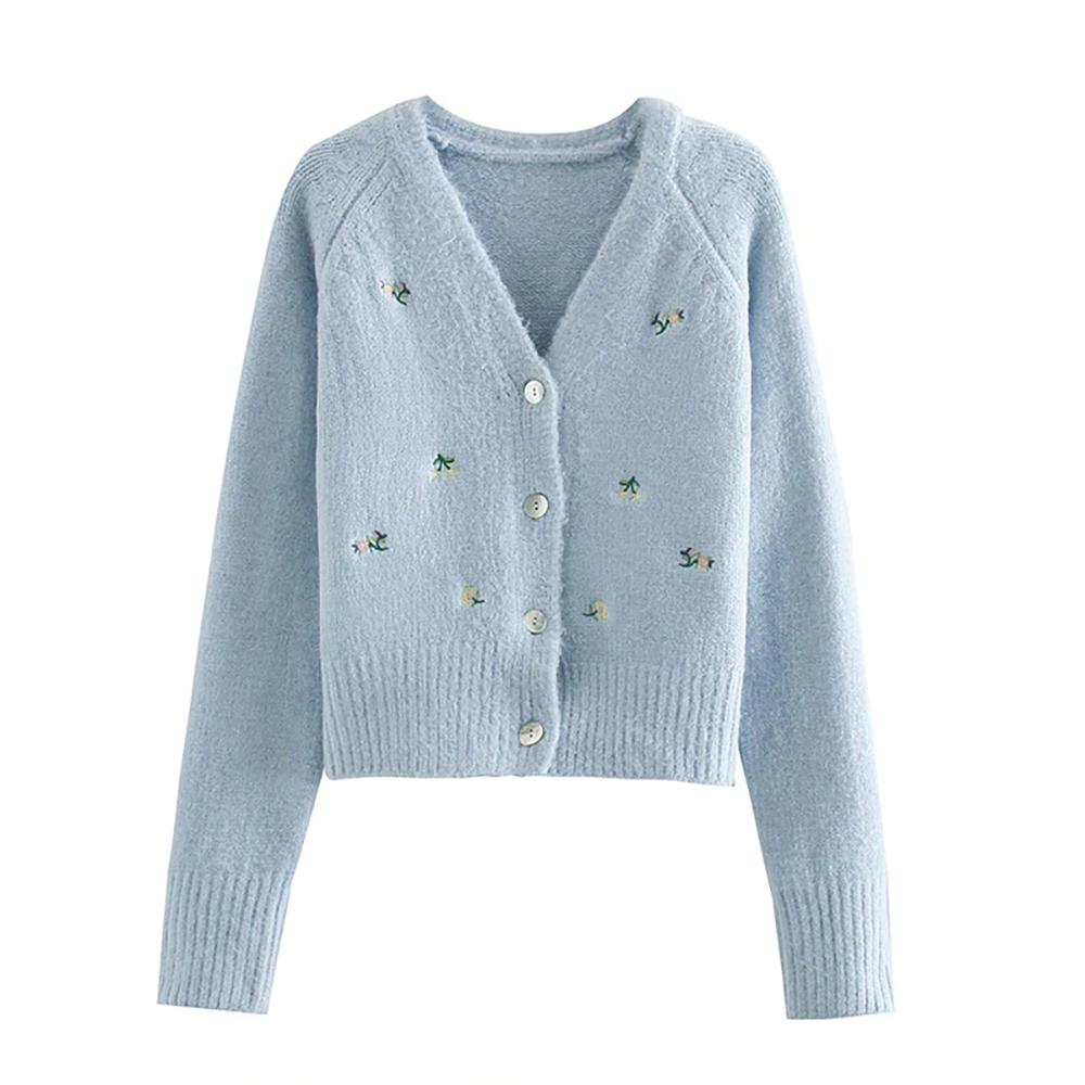 Floral Embroidered Knit Cardigan Sweater 0